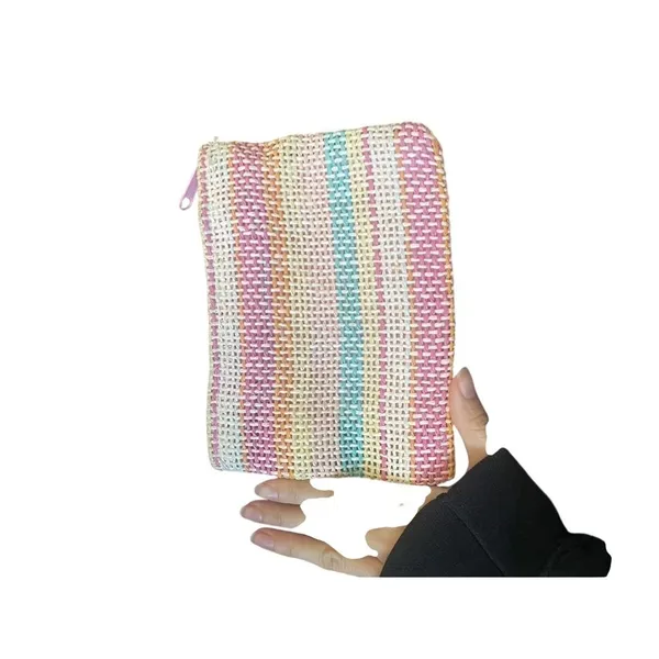 Woven Rainbow Stripe Cosmetic Bag Pouch Clutch Small Purse - Image 2