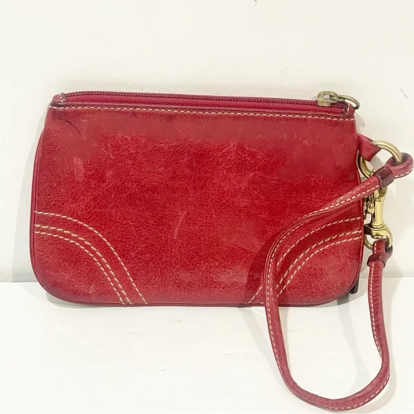 Coach Red Leather Small Wristlet Full Zip Wallet Card Holder - Image 5