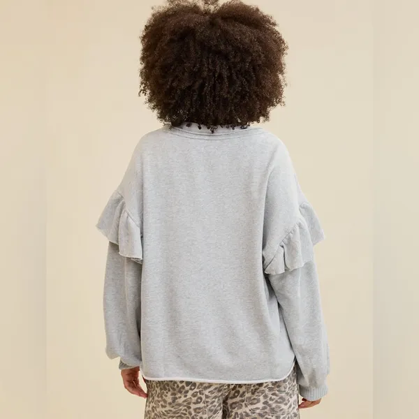 Aerie Ruffle Sleeve Sweatshirt Medium Heather Gray Size XS‎ - Image 3