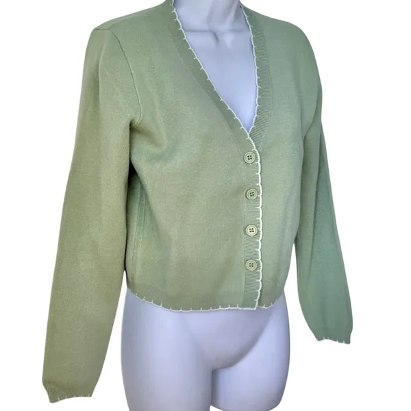 Willow & Wind Sage Green Button Front Cardigan White Stitch Trim Sz S NEW No Tag - Image 9