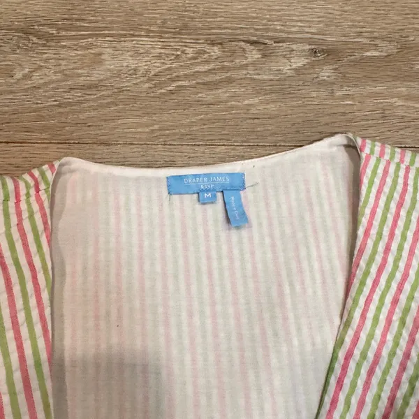 Draper James RSVP‎ Striped Puff Sleeve Wrap Dress Size Medium M Pink - Image 3