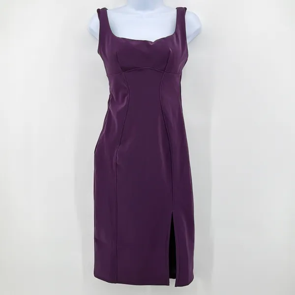 Popilush NWT Built In Shapewear Faux Leather Midi Dress S Plum Purple Bodycon - Image 4