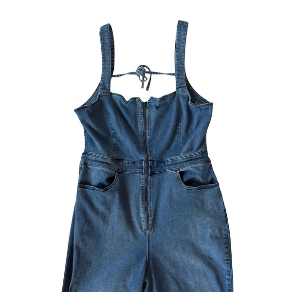 Free People We The Free CRVY Blue Denim backless jumpsuit Size 16 - Image 2