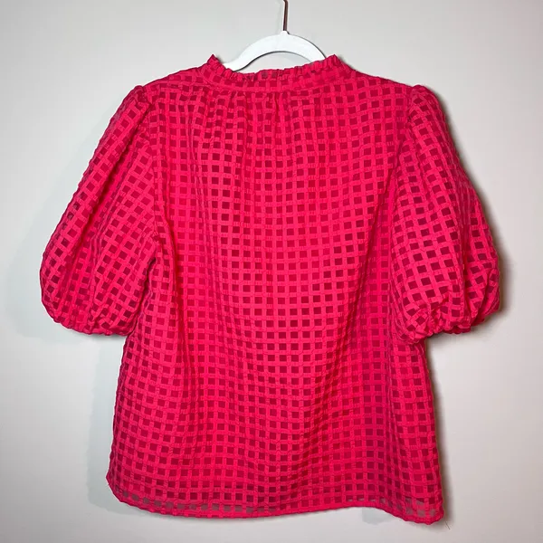 Sugarlips Gretna Organza Check Puff Sleeve Blouse Red M - Image 6