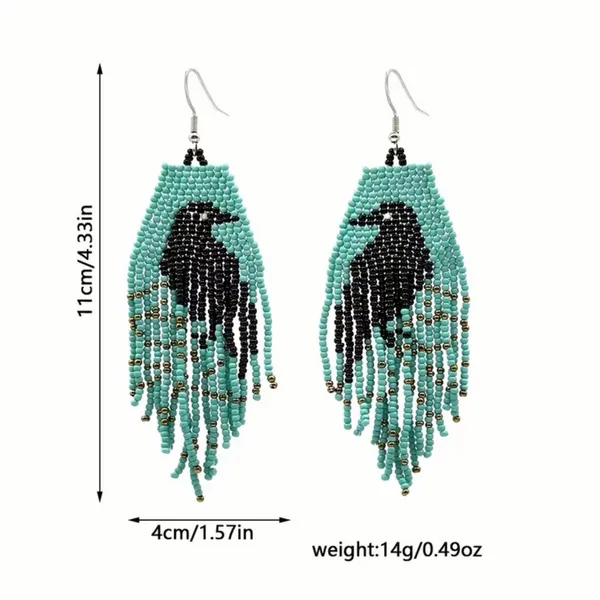 Crow Spirit Handmade Beaded Fringe Earrings ✨ Boho Raven Festival Dangles NWT - Image 5
