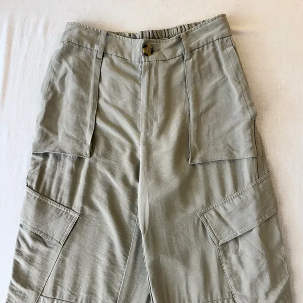 MNG Mango Cargo Pants Woman 6 Beige Wide Leg Lightweight Utility Casual Trousers - Image 7