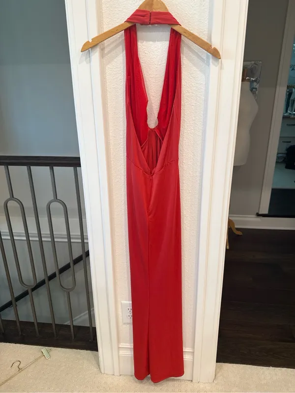 NIALI Red Plunging Halter Maxi Gown Dress Size 4 MSRP $518 - Image 6