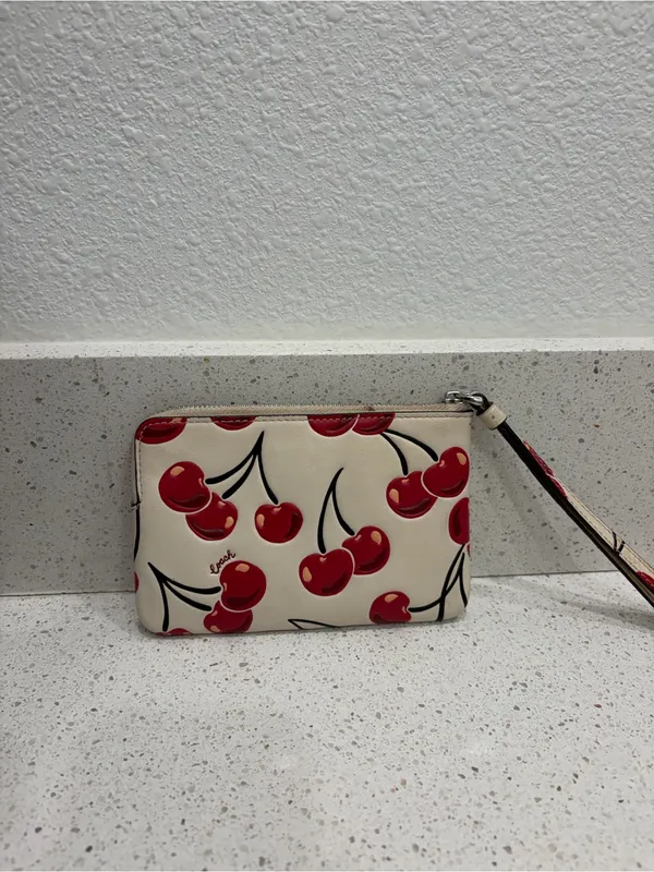 COACH Corner Zip Wristlet With Cherry Print Wallet EUC - Image 2