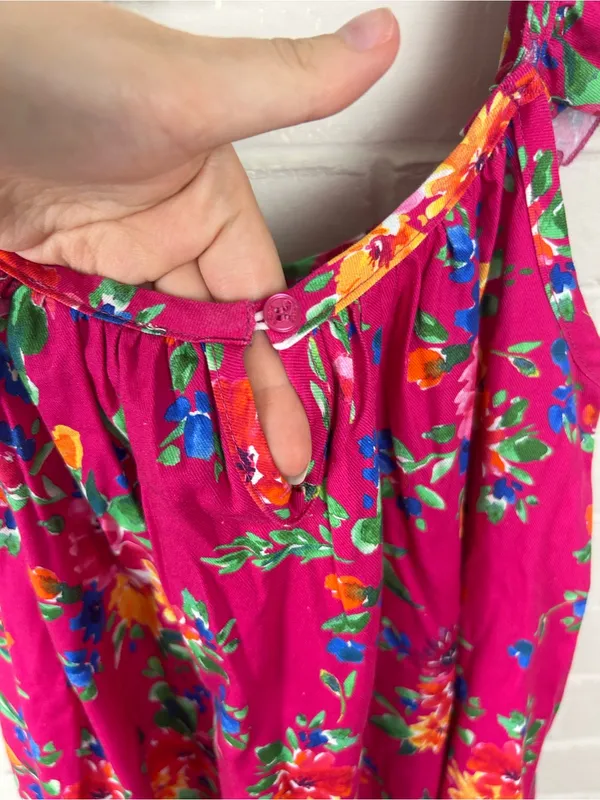 Petite Plume Pink Floral Casual Cotton Midi Dress Size M - Image 9