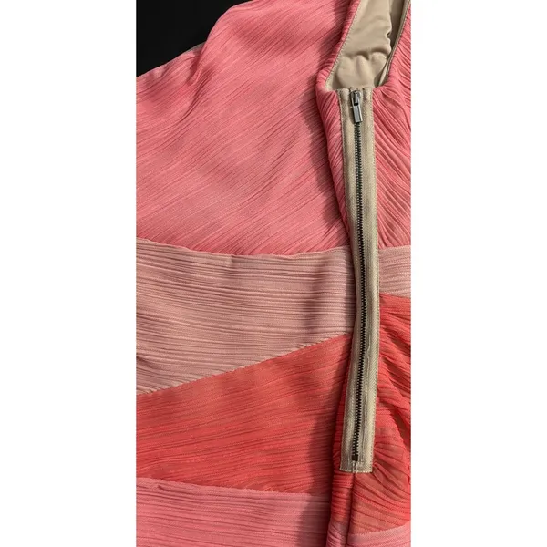 BCBGMAXAZRIA Womens One Shoulder Dress‎ Pink Ombre Pleated Party Dress Large - Image 4