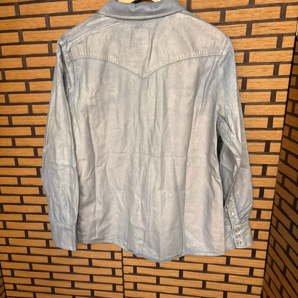 Lee Shiny Denim Pearl Snap Button Down Shirt Size Medium‎ - Image 2