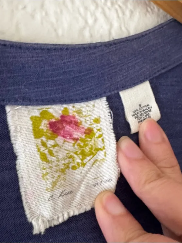 C Keer Anthropologie Blue Floral Wrap Kimono Top - Image 3