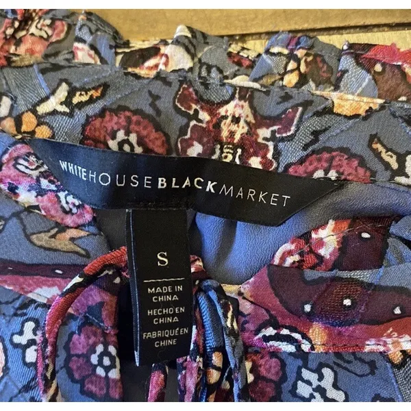 White House | Black Market Bell Sleeve Dress Womens Size S Blue Paisley Chiffon Boho Medallion Shift - Image 3