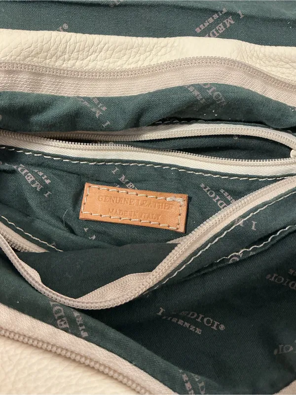 Cream Leather Crossbody Bag with Tan Strap made in Italy genuine leather - Image 4