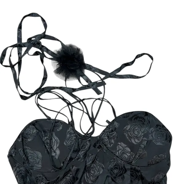 NWT For Love & Lemons Women’s Black Melody Mini Dress Size Medium and necklace - Image 5