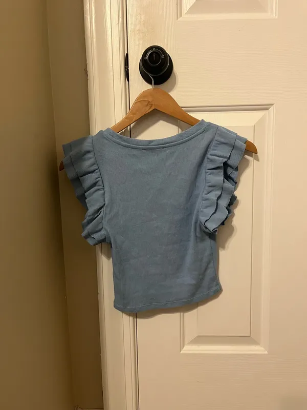 ZARA Blue Flare Sleeve Crop Top - Image 2