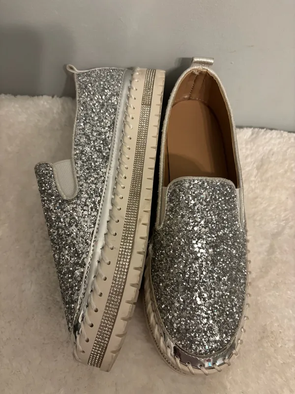 Bling Slip on Party shoes silver Sz. 10 - Image 2