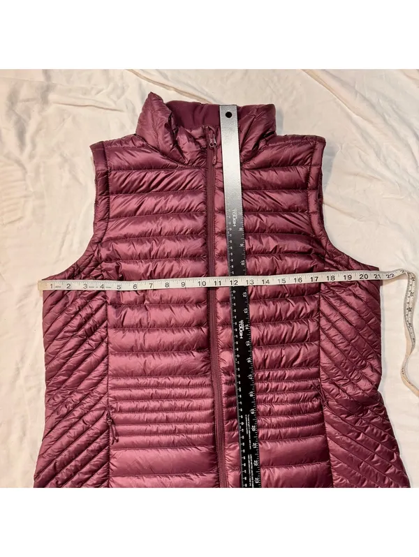 Duluth Burgundy Quilted Puffer Duck Down Long Vest L Collar Layering Cabincore - Image 5