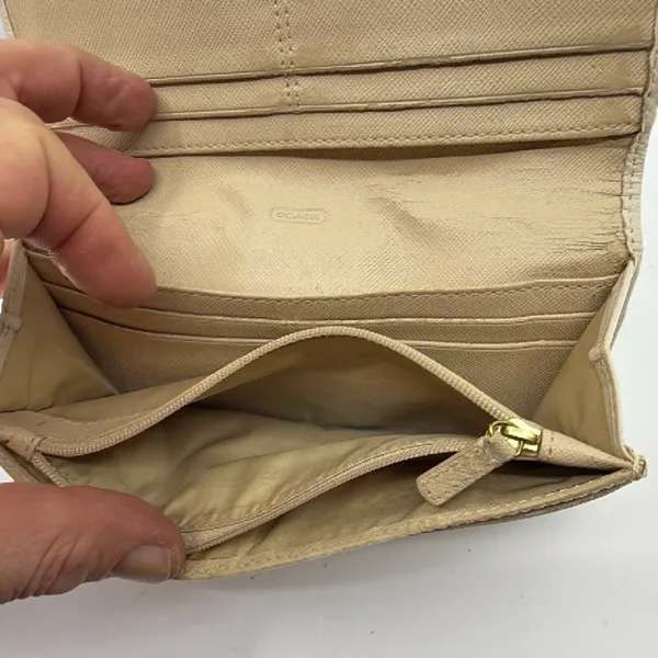 Coach Signature C Flap Beige Canvas Wallet - Image 6