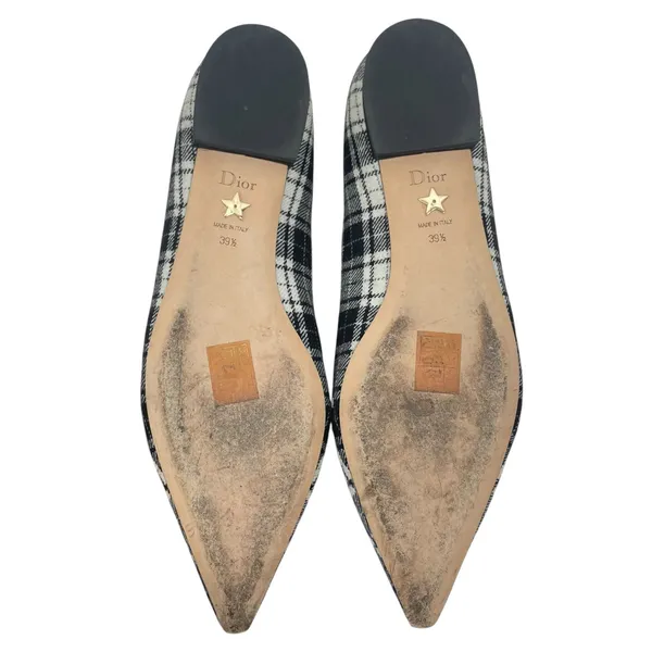 Christian Dior J'adior Embroider Tartan Print Pointed Toe Flats Size 39.5 - Image 9