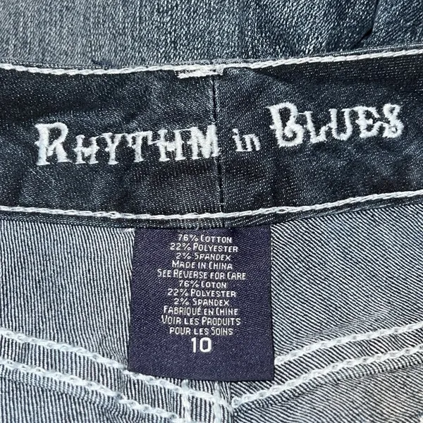 Rhythm In Blues Jeans Womens 10 Blue Denim Capri Rolled Hem Mid Rise Bling‎ Y2K - Image 8