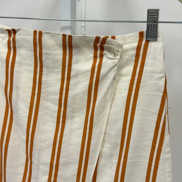 Sancia‎ Striped Wrap Mini Skirt Ochre Cream Tencel Linen Blend XS Summer Boho - Image 4