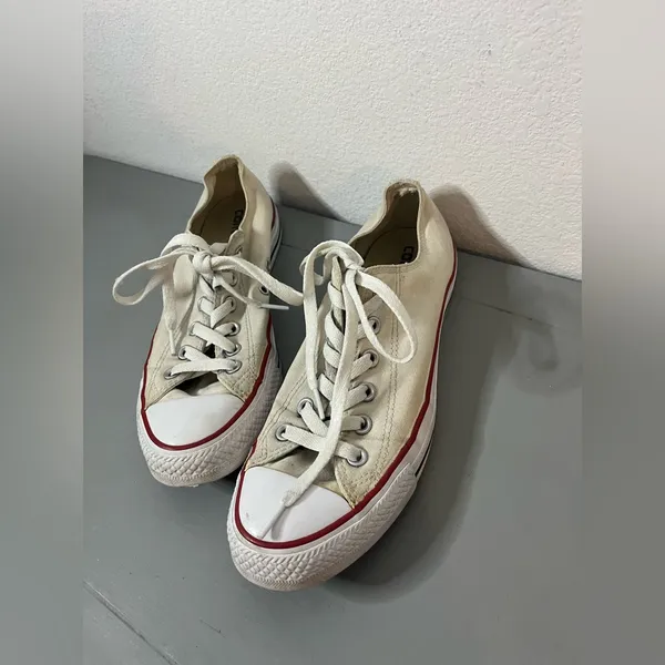Converse All Star White Retro Canvas Chuck Taylor Maroon Low Top Sneakers Sz 9.5 - Image 2