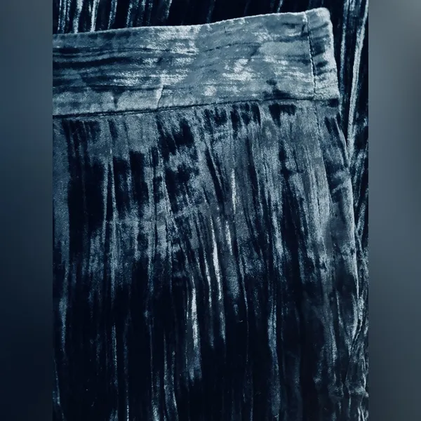 ZARA New Limited Edition Navy Blue Wide Leg Velvet Pants Trouser Sz MT Steampunk - Image 5