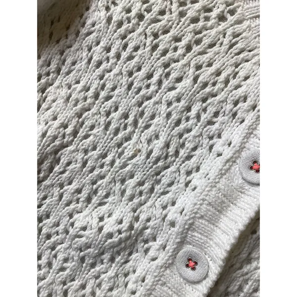 Knitted by Anthropologie White Open Knit Ruffle Hem Cardigan Sweater Tie Back M - Image 3