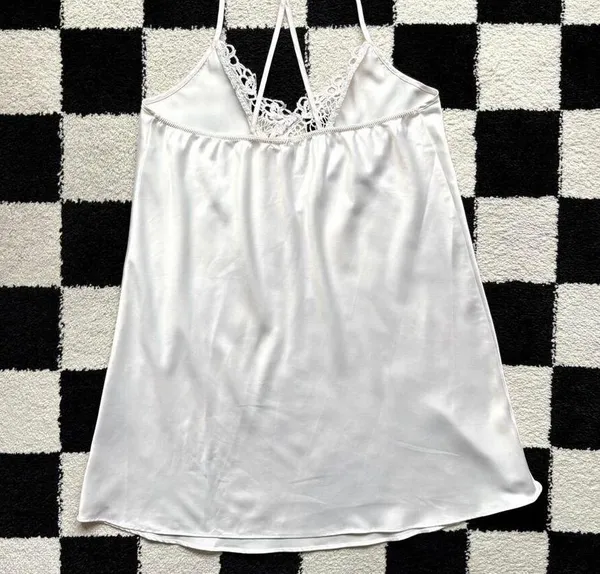 Flora Nikrooz White Satin Slip Dress M - Image 3