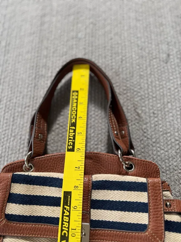 Vintage Chaps Navy Blue and Ivory Striped Shoulder Bag Purse - Image 5