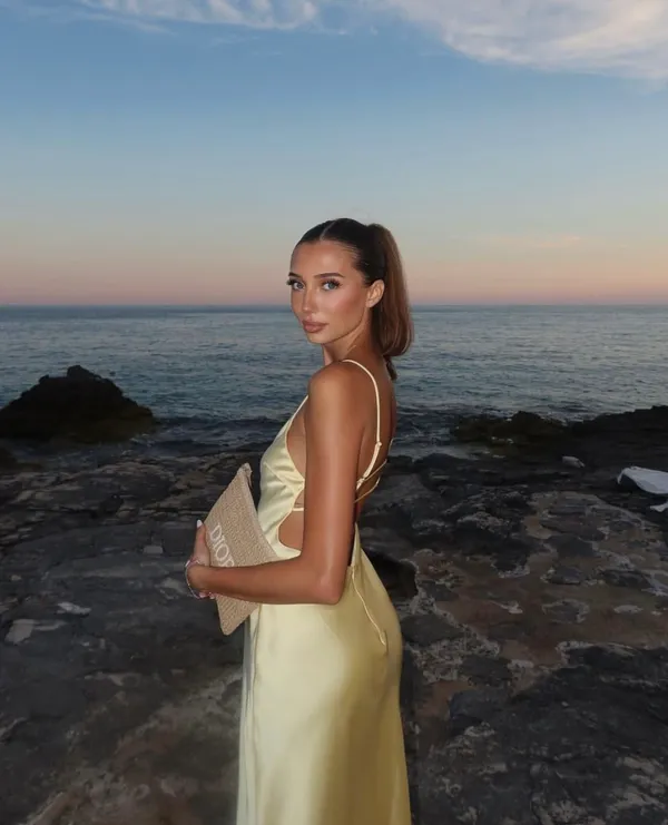 Zara maxi dress flowy butter yellow satin effect wedding evening party - Image 3