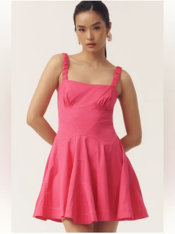 ANTHROPOLOGIE Plunge Drop Waist A Line Mini Dress Pink Size XL NEW - Image 2