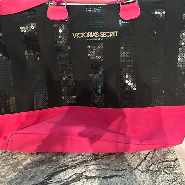 Victoria's Secret Black and Pink Sparkle Tote Bag - Image 4