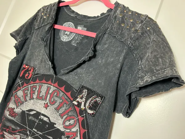 Large Affliction biker T shirt distressed - Image 5