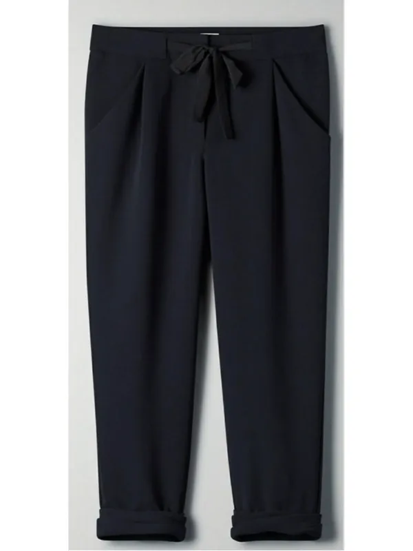 Aritzia Wilfred Allant Tie Front Drawstring Crop Pant Trouser 4 Black Relaxed - Image 2