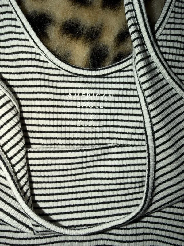 American Eagle Striped Black & White One-Piece Bodysuit - Image 2