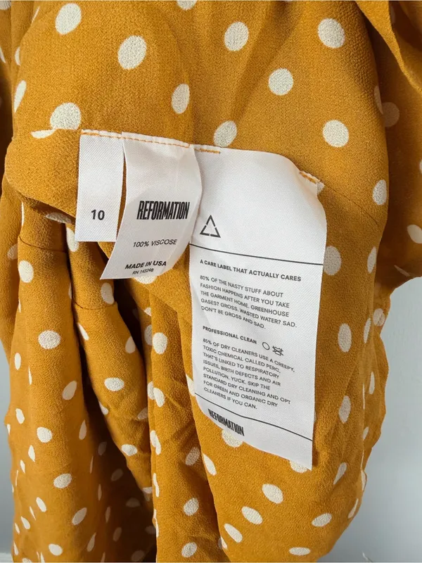 Reformation yellow white polka dot Arlene dress size 10 - Image 4