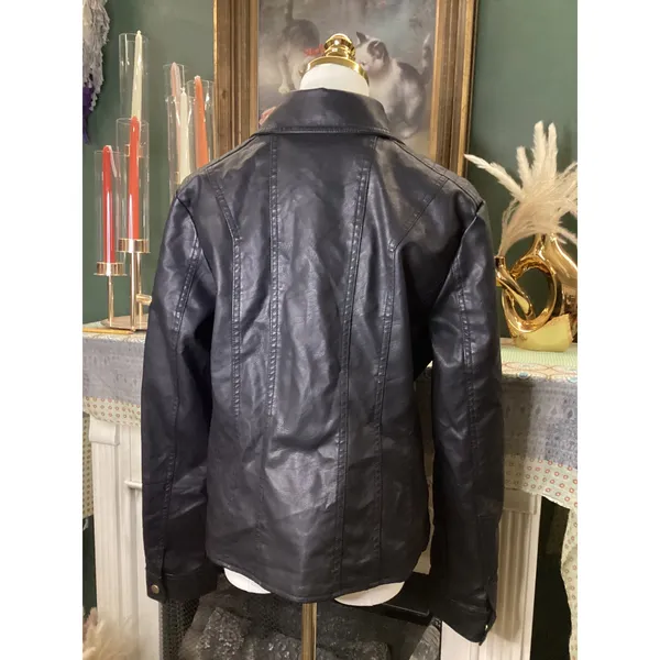Baccini Womens Black Faux Leather Moto Jacket Gold Zip Biker Large NWT - Image 4