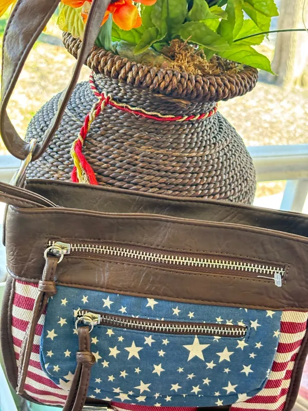 Minicci Americana Stars & Stripes Canvas Crossbody Bag - Brown & Red/White/Blue - Image 8