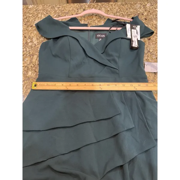 Xscape Off The Shoulder Evening Gown Pine Green Size 12 - Image 11