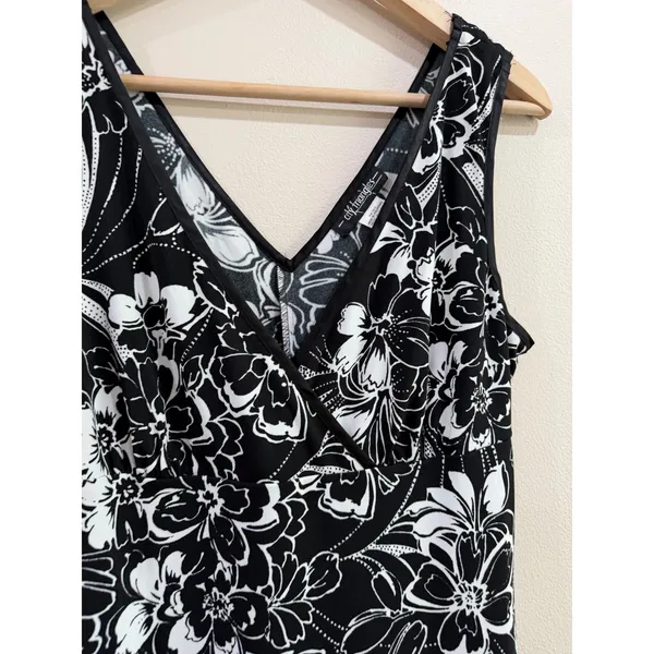 City Triangles Black White Floral Ruffle Hem‎ V-Neck Midi Dress Y2K Womens Large - Image 3