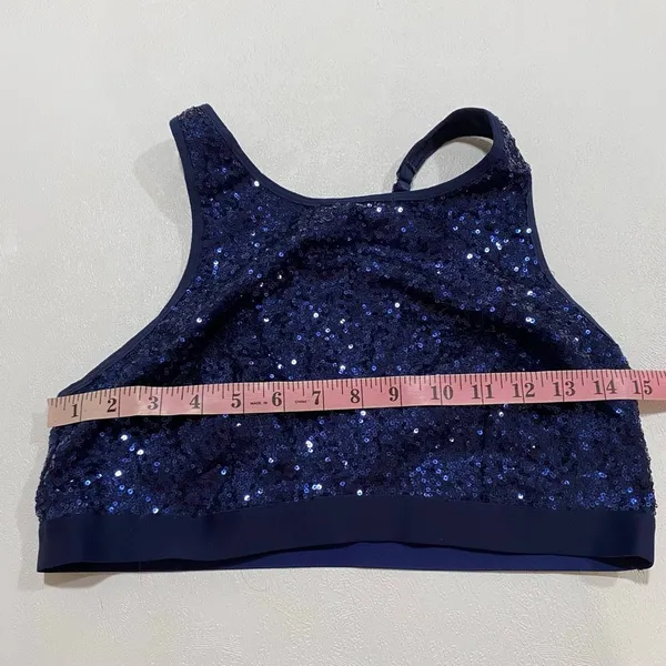 Aerie Navy Blue Sequin Sports Bra Sparkle Racerback Party Y2K - Image 5