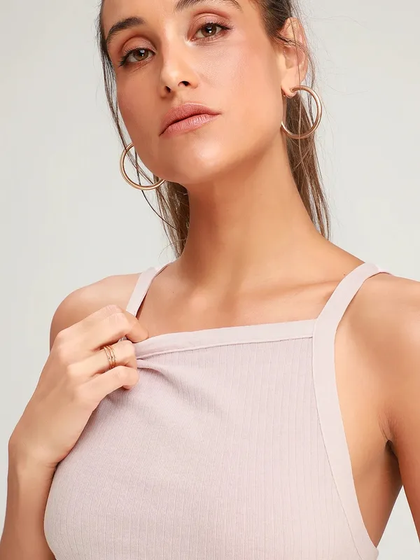 Free People • Set Up Tank blush pink high square neck ribbed knit Sugared - Image 6