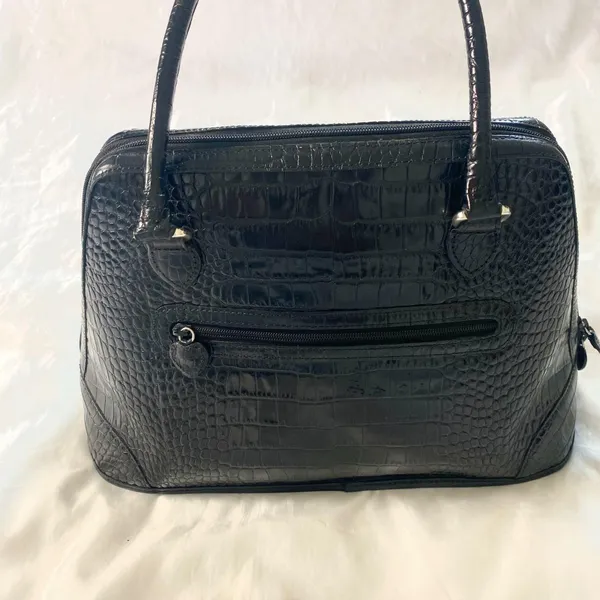 Vintage Black Leather Brighton Croc Heart Charm Large Tote Satchel Handbag - Image 5