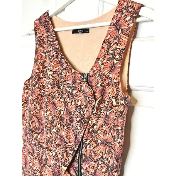 Oasis Silk‎ Butterfly Print Dress 8 Coral Mini - Image 2