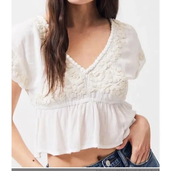 New. Anthropologie RAGA Sorrento Peplum Crop Top in White - Image 3