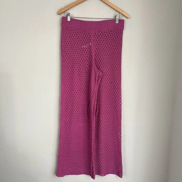 Free People Beach Sola Knit Coverup Pants Size Medium in Fuchsia Pink - Image 3