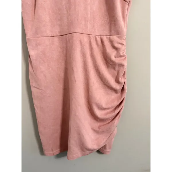 Hyfve Mini Dress Womens Large Pink Faux Suede Ruched Halter Tulip Hem HF19H105DG - Image 2