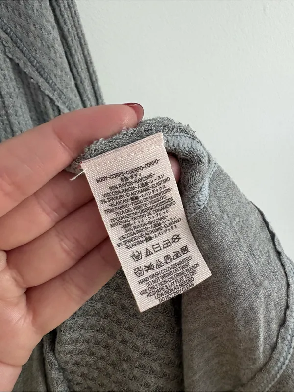 Free People We The Free Grey Thermal Long Sleeve Waffle Knit Oversized Top - Image 5
